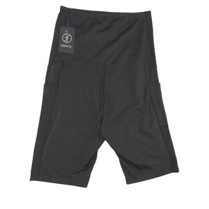 Enerful Womens High Waisted Biker Shorts Black XL Side‎ Pockets Activewear New